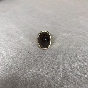 Gold plated smoky quartz hammered ring